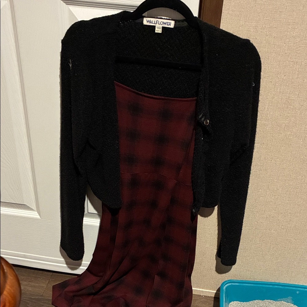 Wallflower XL Two-piece Long Sleeve Swearer and Spaghetti Strap Flannel Dress